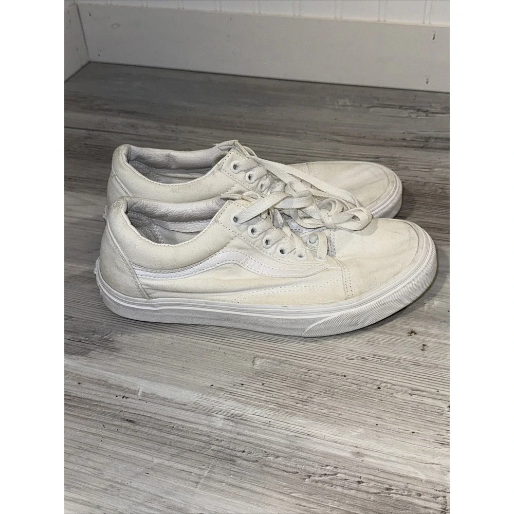 Vans Shoes Womens 7.5 Mens 6 Old Skool Sneakers White Canvas Lace Up‎ Low 508731
